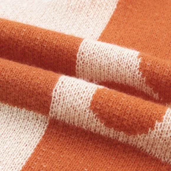 Brown Checkered Floral Print Striped Sleeve Sweater - Picture 8 of 8